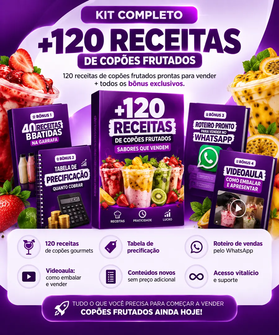 Kit 120 receitas de copões frutados gourmets